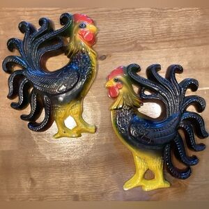 Vintage Pair of Chalk-ware Roosters